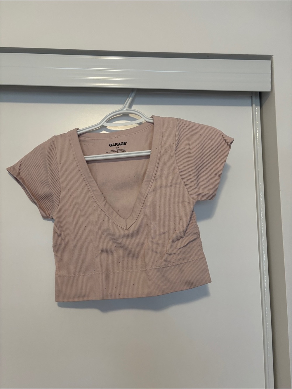 Garage Pink Ribbed V-Neck Crop Top